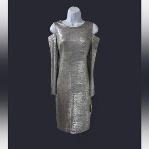 Calvin Klein Shimmering Silver Long Sleeve Dress